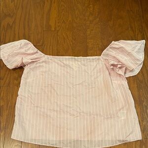 Pale Pink Off the Shoulder Striped Women's Blouse H&M 12 Flutter Ruffle Sleeves